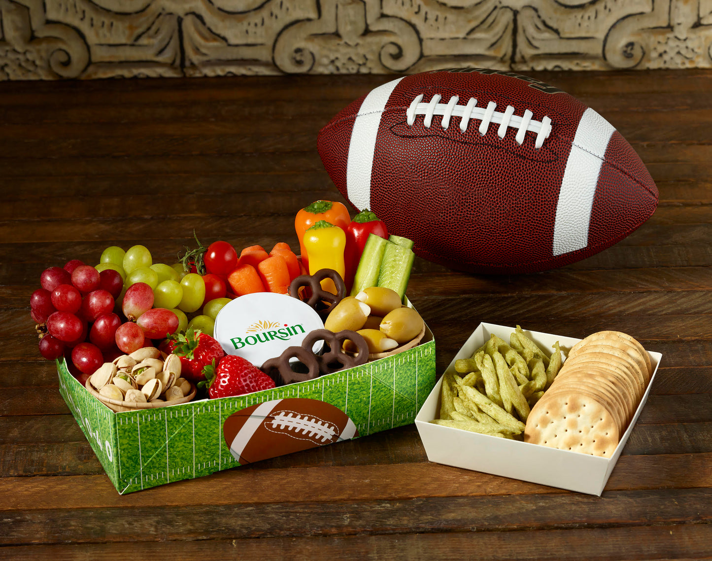 Veggie & Fruit Super Bowl Box. Indulge in the epitome of gourmet delight with our exquisite No-Meat Charcuterie Box—a culinary masterpiece meticulously crafted for those seeking a sensational Super Bowl experience without meat. This opulent assortment promises a symphony of flavors, offering a fun, healthy, and hearty alternative for all discerning palates. Photo Copyright Oak Tree Charcuterie